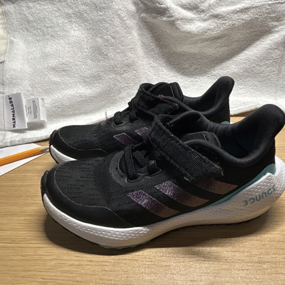adidas Bounce Unisex Kids' Black/Purple Hook & Loop Sneaker (Size 11K)